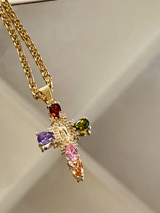 Colorful Virgencita Cross